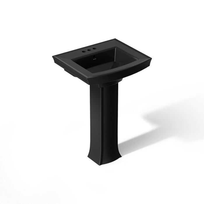 KOHLER K-2359-4 Archer 24" Rectangular Pedestal Bathroom Sink, Black Black - 3/4 view of product