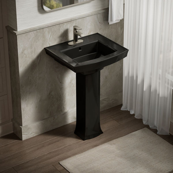 KOHLER K-2359-4 Archer 24" Rectangular Pedestal Bathroom Sink, Black Black - image focused on single product story