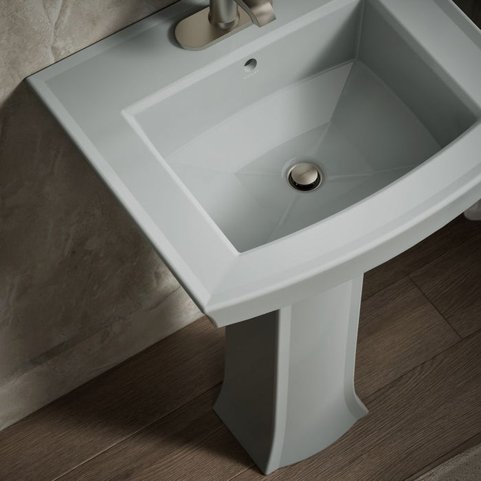KOHLER K-2359-4 Archer 24" Rectangular Pedestal Bathroom Sink, Ice Grey - Shows close up detail of product in room