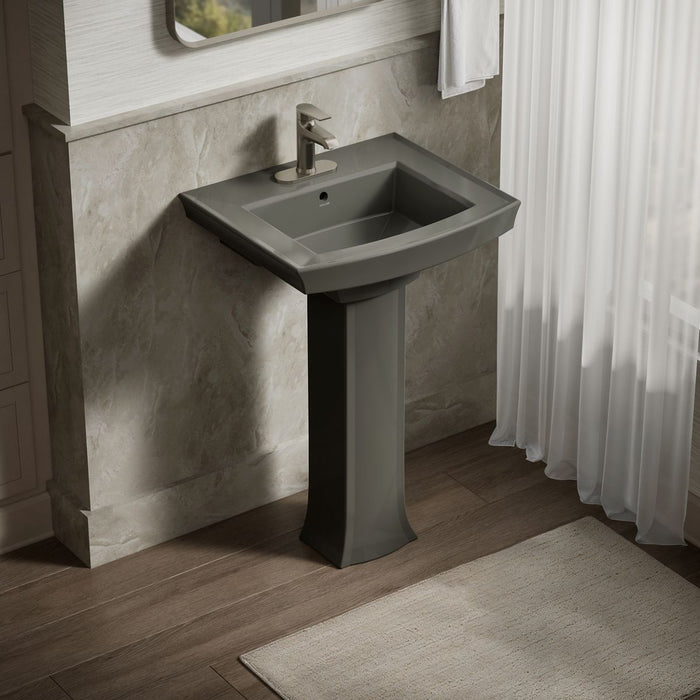 KOHLER K-2359-4 Archer 24" Rectangular Pedestal Bathroom Sink, Thunder Grey - image focused on single product story