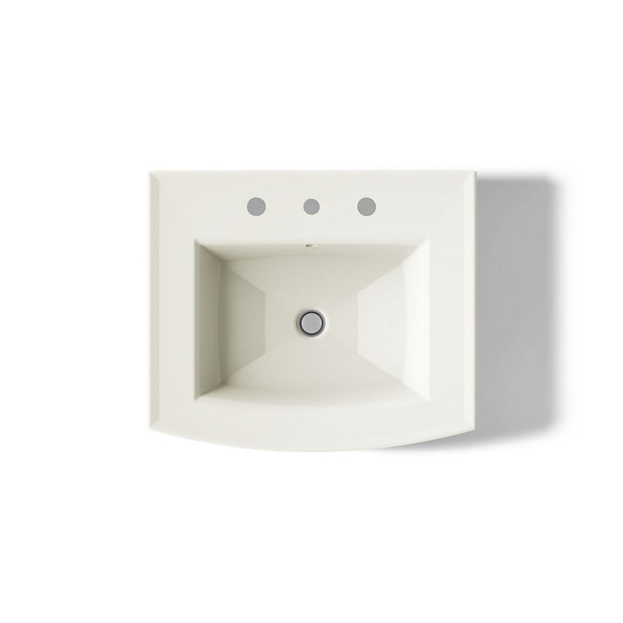 KOHLER K-2359-8 Archer 24" Rectangular Pedestal Bathroom Sink, Biscuit - top view of product