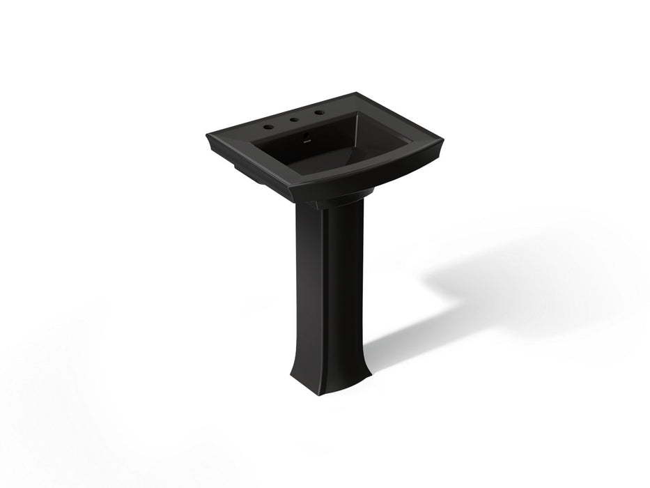 KOHLER K-2359-8 Archer 24" Rectangular Pedestal Bathroom Sink, Black Black - 3/4 view of product