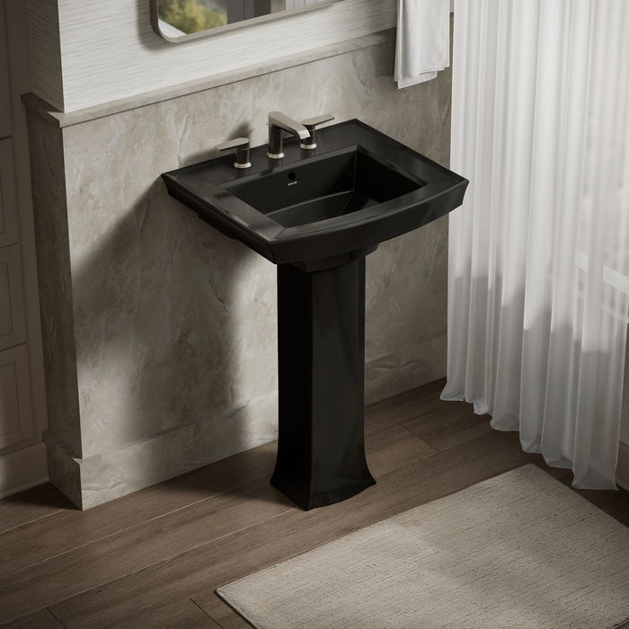 KOHLER K-2359-8 Archer 24" Rectangular Pedestal Bathroom Sink, Black Black - image focused on single product story