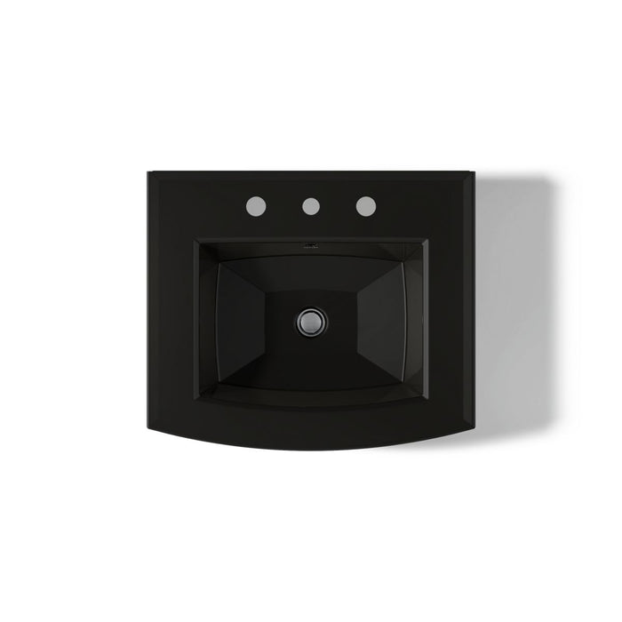 KOHLER K-2359-8 Archer 24" Rectangular Pedestal Bathroom Sink, Black Black - top view of product