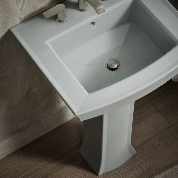 KOHLER K-2359-8 Archer 24" Rectangular Pedestal Bathroom Sink, Ice Grey - Shows close up detail of product in room