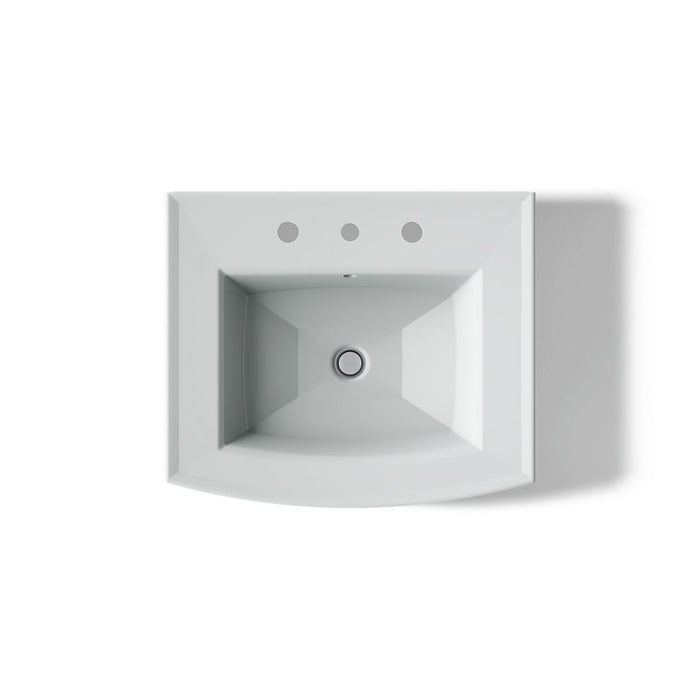 KOHLER K-2359-8 Archer 24" Rectangular Pedestal Bathroom Sink, Ice Grey - top view of product