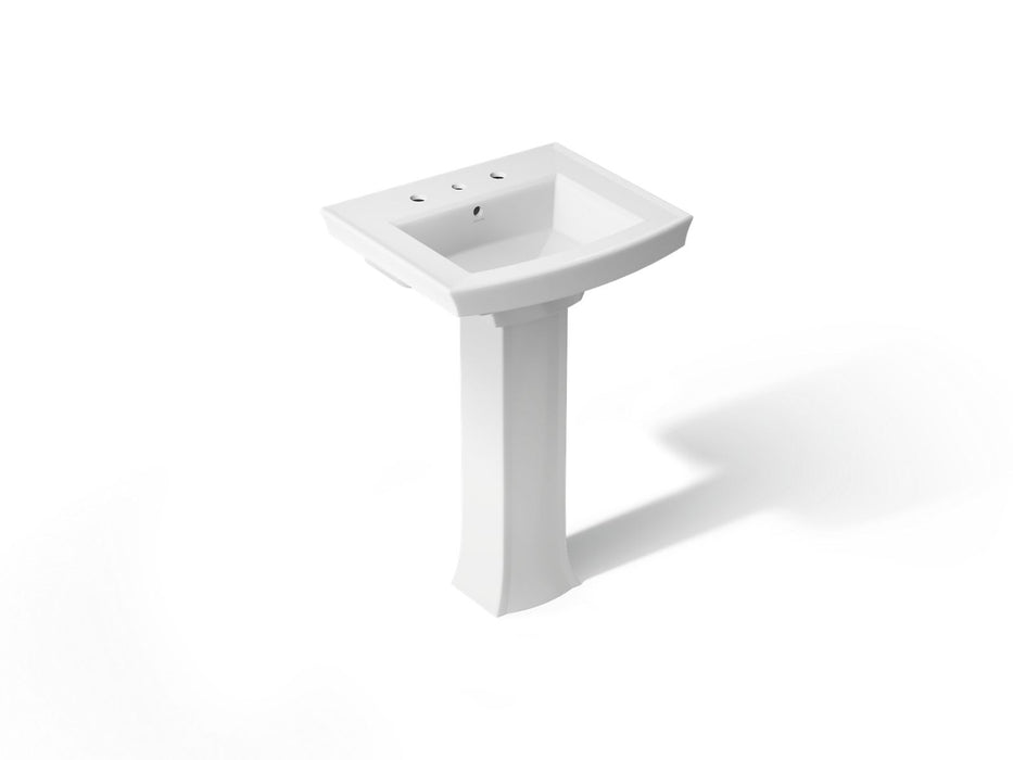 KOHLER K-2359-8 Archer 24" Rectangular Pedestal Bathroom Sink, White - 3/4 view of product