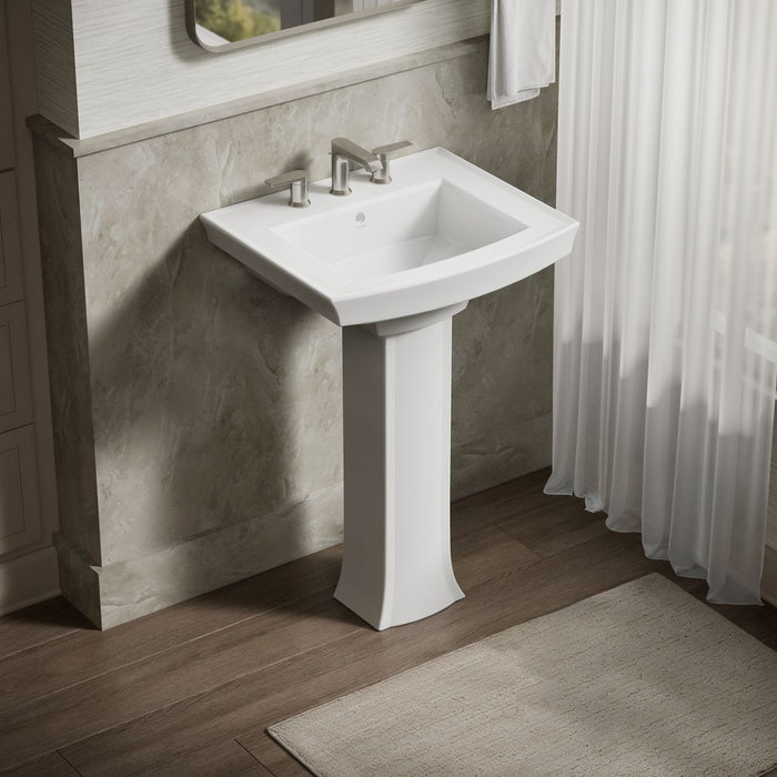 KOHLER K-2359-8 Archer 24" Rectangular Pedestal Bathroom Sink, White - image focused on single product story