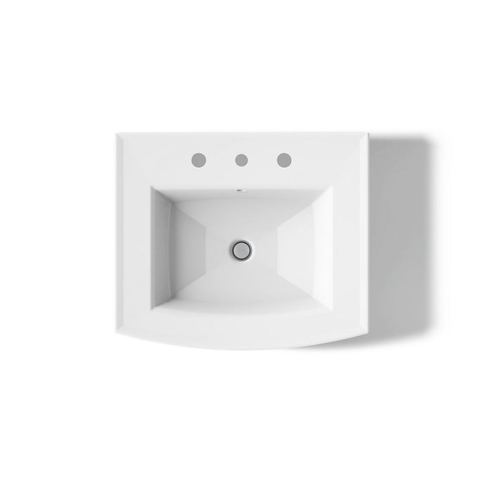 KOHLER K-2359-8 Archer 24" Rectangular Pedestal Bathroom Sink, White - top view of product
