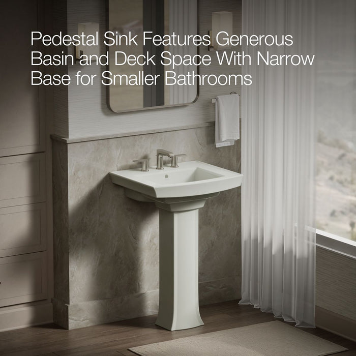 KOHLER K-2359-8 Archer 24" rectangular pedestal bathroom sink, dune - view 2