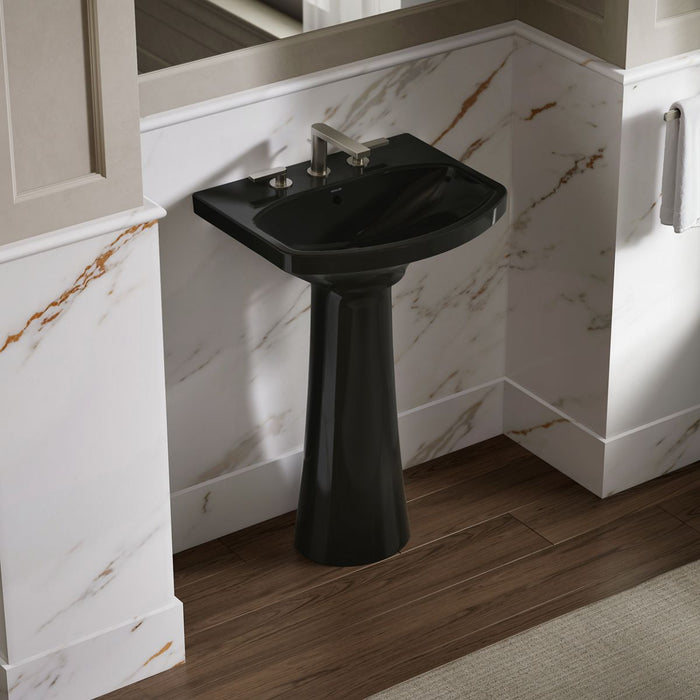 KOHLER K-2362-8 Cimarron 22-3/4" Rectangular Pedestal Bathroom Sink, Black Black - image focused on single product story