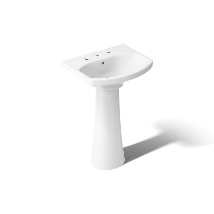 KOHLER K-2362-8 Cimarron 22-3/4" Rectangular Pedestal Bathroom Sink, White - 3/4 view of product