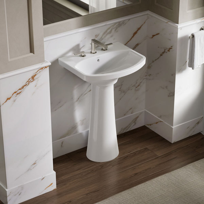 KOHLER K-2362-8 Cimarron 22-3/4" Rectangular Pedestal Bathroom Sink, White - image focused on single product story