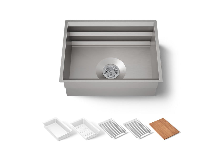 KOHLER K-23650 Prolific 23" undermount single-bowl workstation kitchen sink, stainless steel