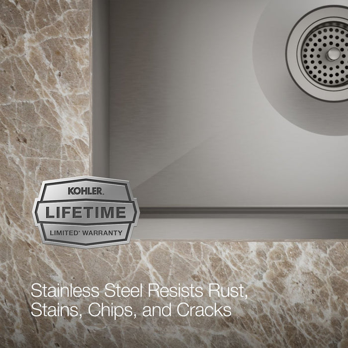 KOHLER K-23650 Prolific 23" undermount single-bowl workstation kitchen sink, stainless steel - view 4