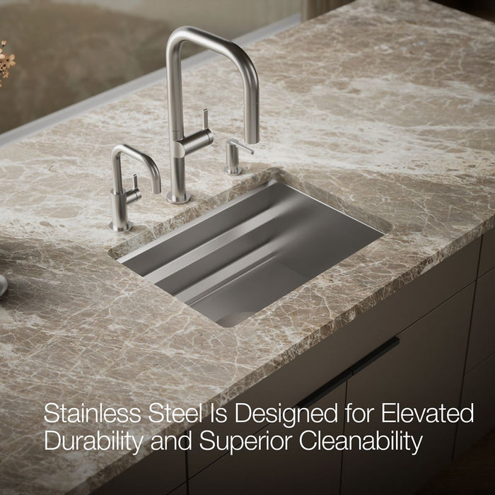 KOHLER K-23650 Prolific 23" undermount single-bowl workstation kitchen sink, stainless steel - view 5