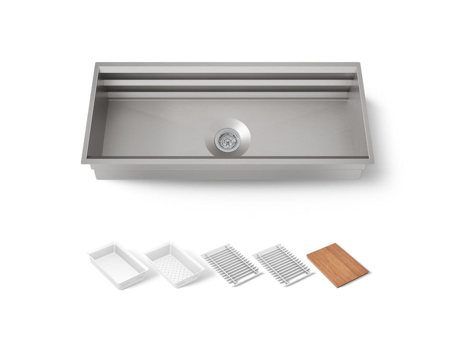 KOHLER K-23652 Prolific 44" undermount single-bowl workstation kitchen sink, stainless steel