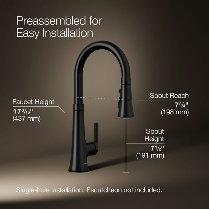 KOHLER K-23764 Tone Pull-down kitchen sink faucet with three-function sprayhead, matte black - view 5