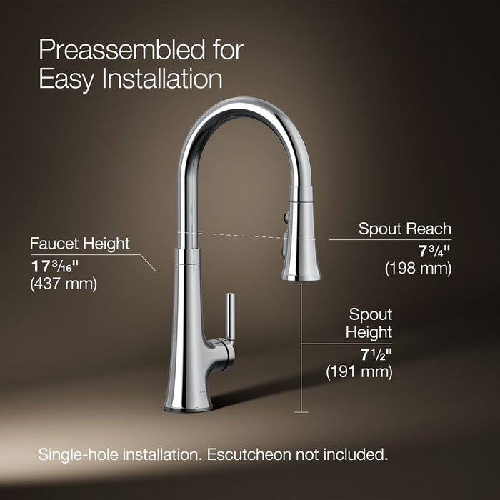 KOHLER K-23764 Tone Pull-down kitchen sink faucet with three-function sprayhead, polished chrome - view 5