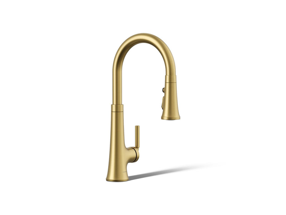 KOHLER K-23764 Tone Pull-down kitchen sink faucet with three-function sprayhead, vibrant brushed moderne brass