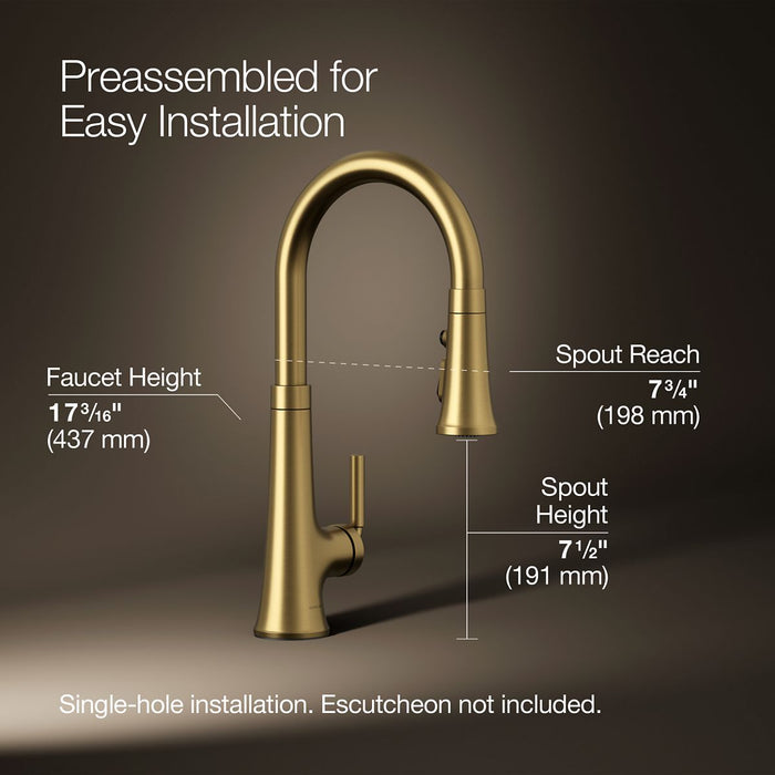 KOHLER K-23764 Tone Pull-down kitchen sink faucet with three-function sprayhead, vibrant brushed moderne brass - view 5