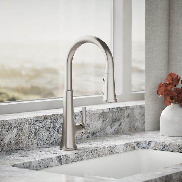 KOHLER K-23764 Tone Pull-down kitchen sink faucet with three-function sprayhead, vibrant stainless - view 3