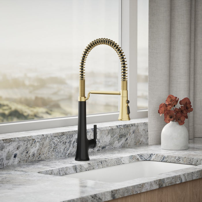 KOHLER K-23765 Tone Semi-professional pull-down kitchen sink faucet with three-function sprayhead, matte black with...