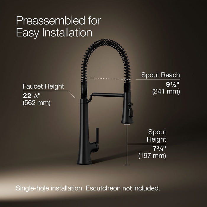 KOHLER K-23765 Tone Semi-professional pull-down kitchen sink faucet with three-function sprayhead, matte black - view 5
