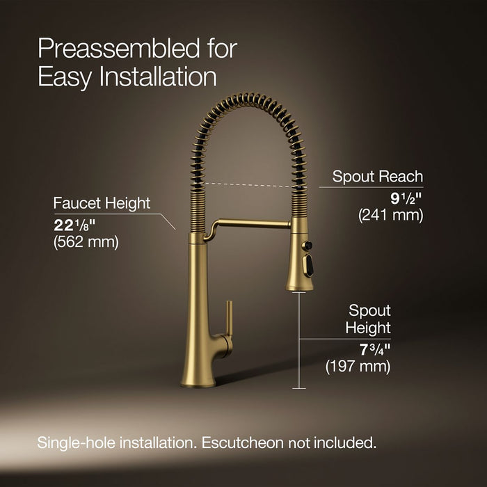 KOHLER K-23765 Tone Semi-professional pull-down kitchen sink faucet with three-function sprayhead, vibrant brushed...