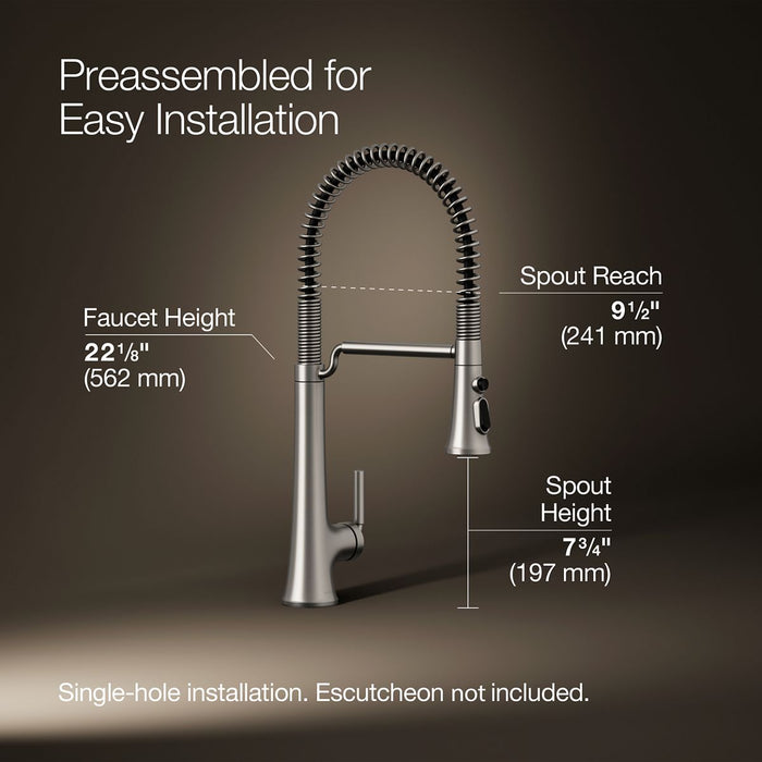 KOHLER K-23765 Tone Semi-professional pull-down kitchen sink faucet with three-function sprayhead, vibrant stainless - view 5