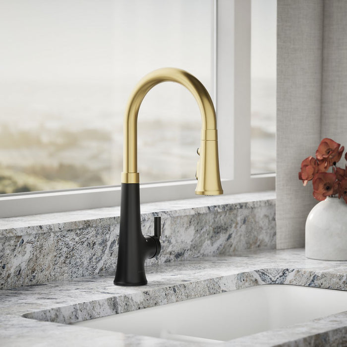 KOHLER K-23766 Tone Touchless pull-down kitchen sink faucet with three-function sprayhead, matte black with brushed...