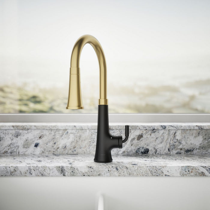 KOHLER K-23766 Tone Touchless pull-down kitchen sink faucet with three-function sprayhead, matte black with brushed...