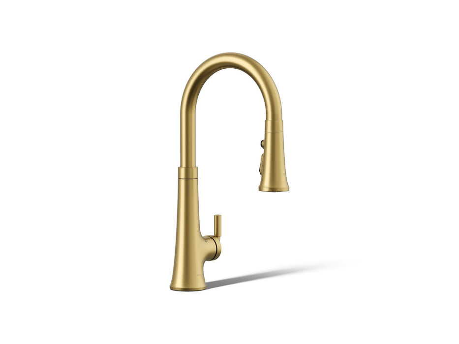 KOHLER K-23766 Tone Touchless pull-down kitchen sink faucet with three-function sprayhead, vibrant brushed moderne brass