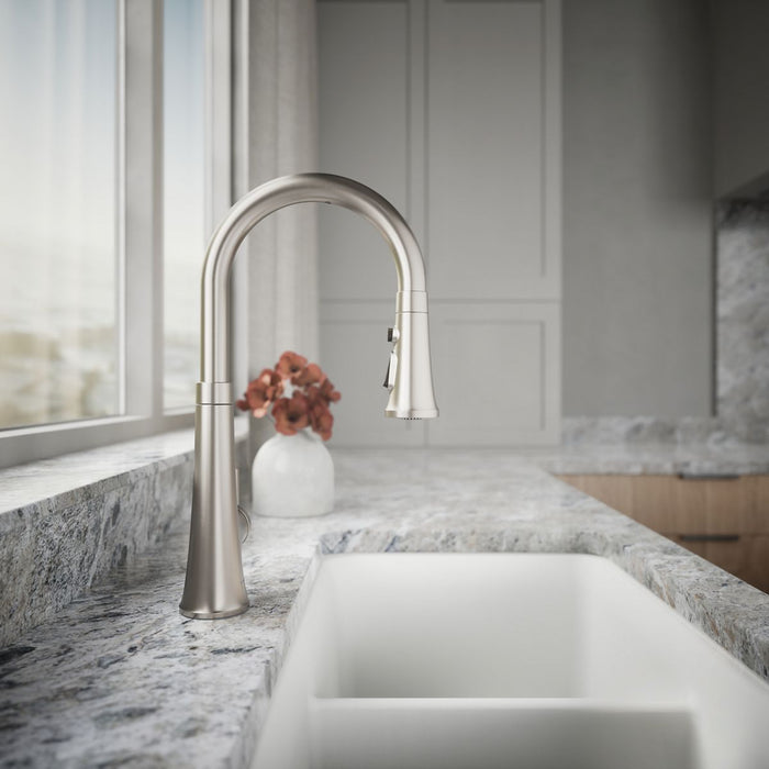 KOHLER K-23766 Tone Touchless pull-down kitchen sink faucet with three-function sprayhead, vibrant stainless - view 3