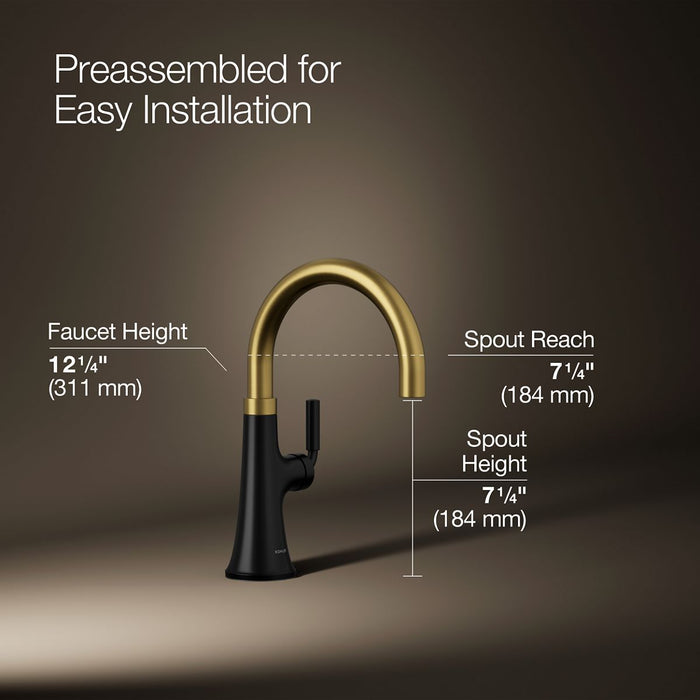 KOHLER K-23767 Tone Single-handle bar sink faucet, matte black with brushed moderne brass - view 5
