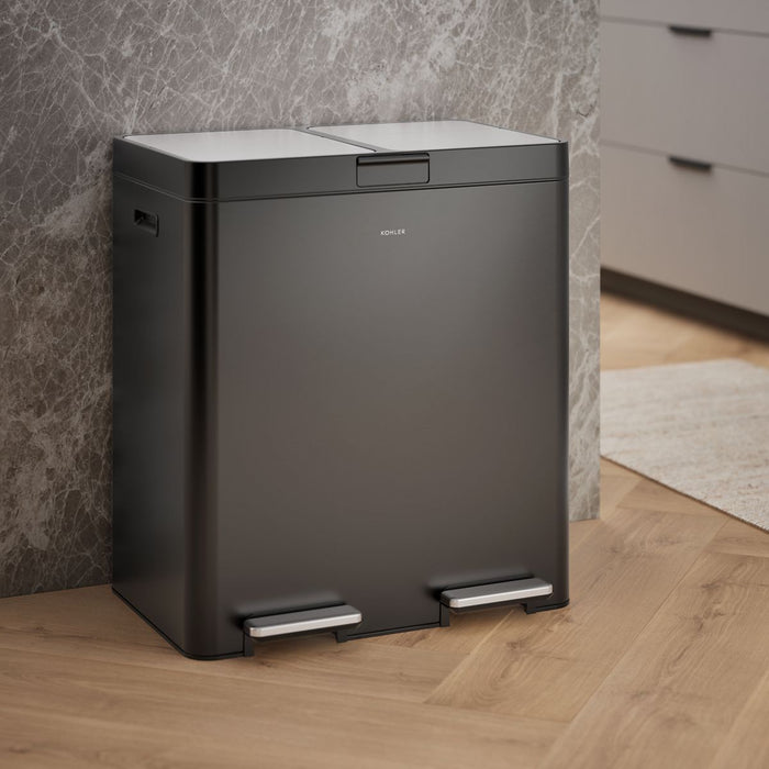 KOHLER K-23828 21.7-gallon stainless steel dual-bin step trash can, black stainless - view 2
