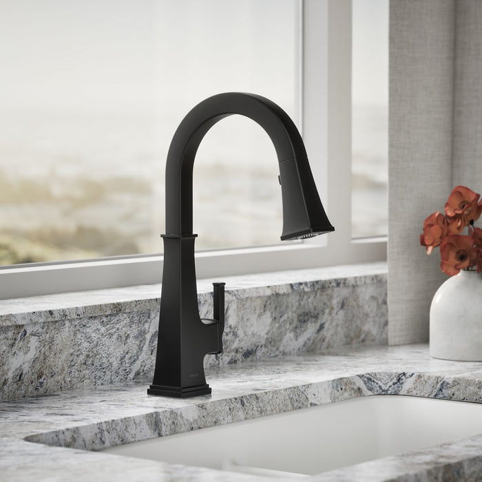 KOHLER K-23830 Riff Pull-down kitchen sink faucet with three-function sprayhead, matte black - view 3