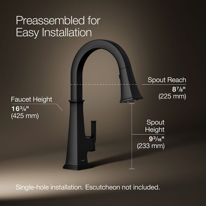 KOHLER K-23830 Riff Pull-down kitchen sink faucet with three-function sprayhead, matte black - view 5