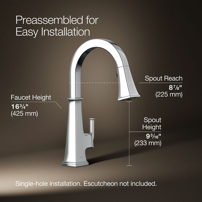 KOHLER K-23830 Riff Pull-down kitchen sink faucet with three-function sprayhead, polished chrome - view 5