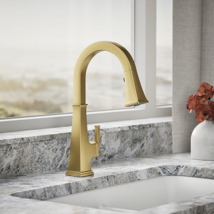 KOHLER K-23830 Riff Pull-down kitchen sink faucet with three-function sprayhead, vibrant brushed moderne brass - view 3
