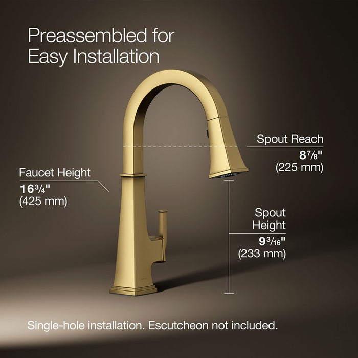 KOHLER K-23830 Riff Pull-down kitchen sink faucet with three-function sprayhead, vibrant brushed moderne brass - view 4