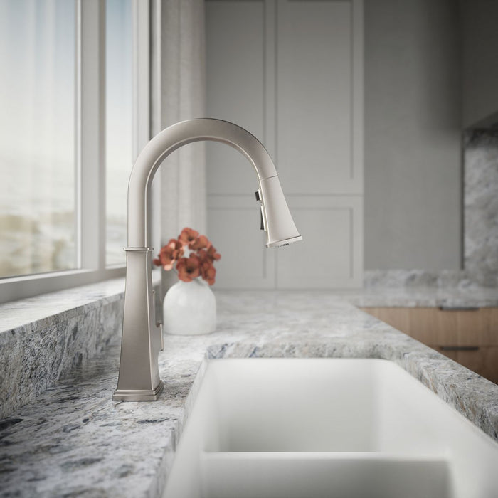 KOHLER K-23830 Riff Pull-down kitchen sink faucet with three-function sprayhead, vibrant stainless - view 2