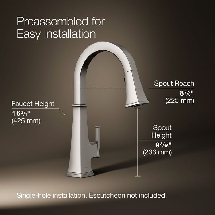 KOHLER K-23830 Riff Pull-down kitchen sink faucet with three-function sprayhead, vibrant stainless - view 5