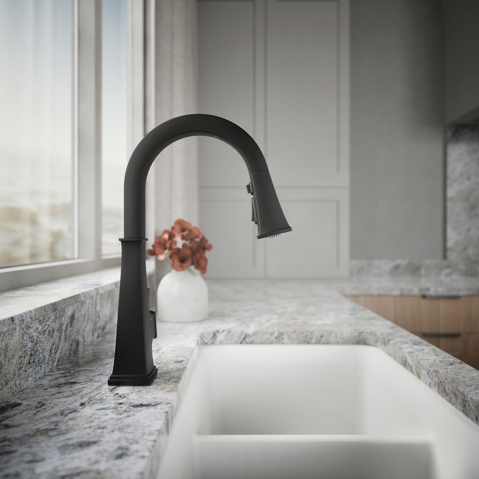 KOHLER K-23832 Riff Touchless pull-down kitchen sink faucet with three-function sprayhead, matte black - view 2