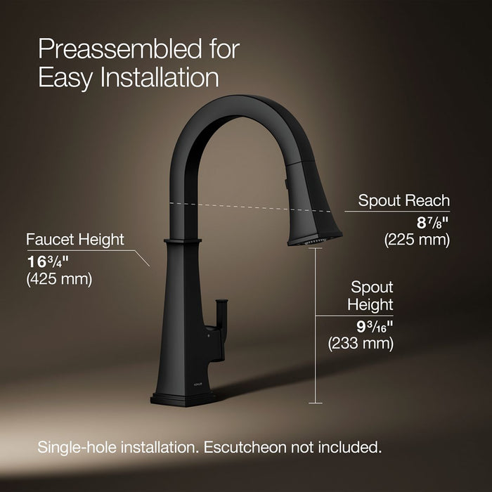 KOHLER K-23832 Riff Touchless pull-down kitchen sink faucet with three-function sprayhead, matte black - view 5