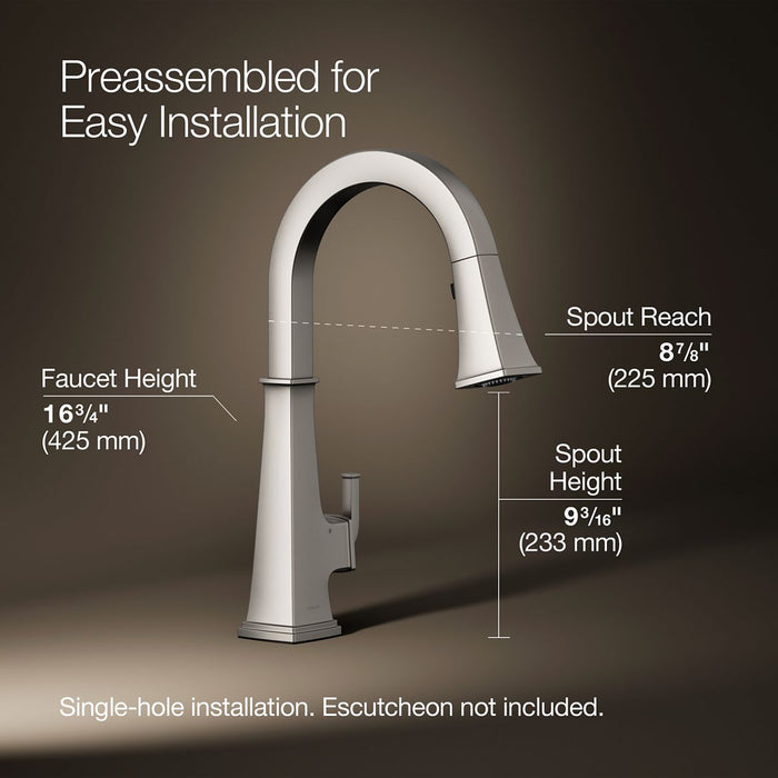 KOHLER K-23832 Riff Touchless pull-down kitchen sink faucet with three-function sprayhead, vibrant stainless - view 5