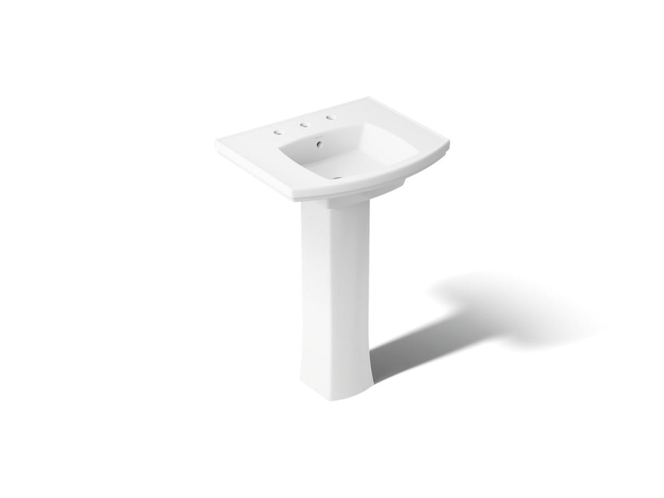 KOHLER K-24050-8 Kelston 23-3/4" Rectangular Pedestal Bathroom Sink, White - 3/4 view of product