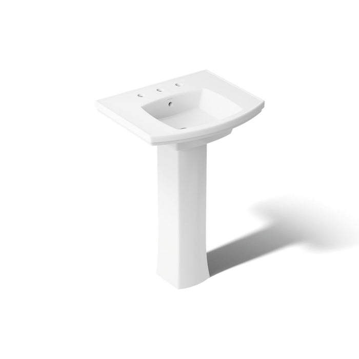 KOHLER K-24050-8 Kelston 23-3/4" Rectangular Pedestal Bathroom Sink, White - 3/4 view of product