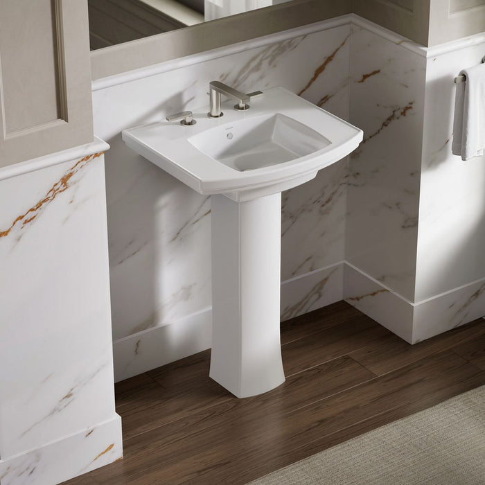 KOHLER K-24050-8 Kelston 23-3/4" Rectangular Pedestal Bathroom Sink, White - image focused on single product story