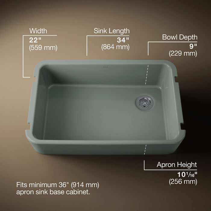 KOHLER K-24268 Ironridge 34" undermount single-bowl farmhouse kitchen sink